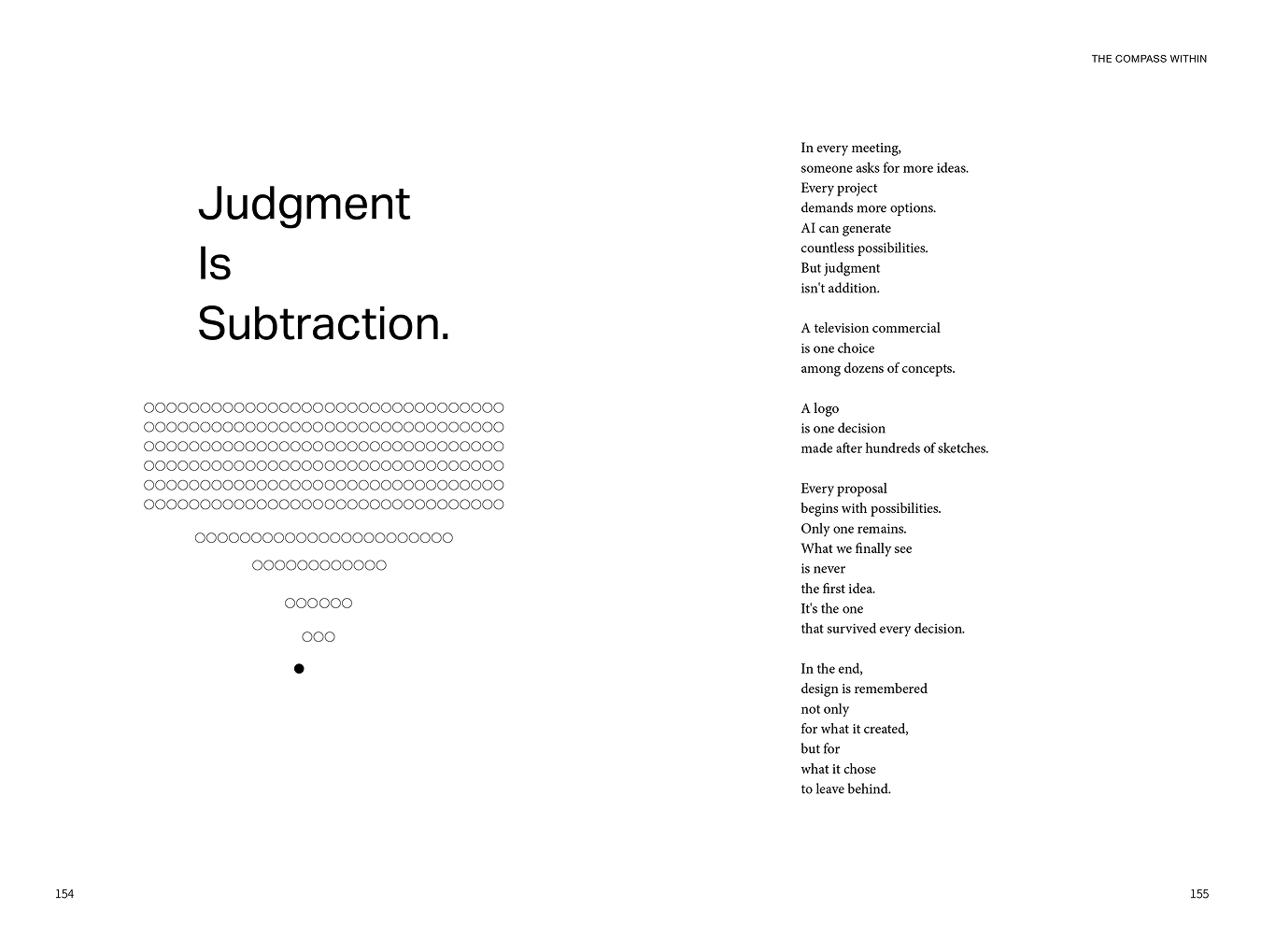 Visual essay 09 spread — 09 — Judgment Is Subtraction.