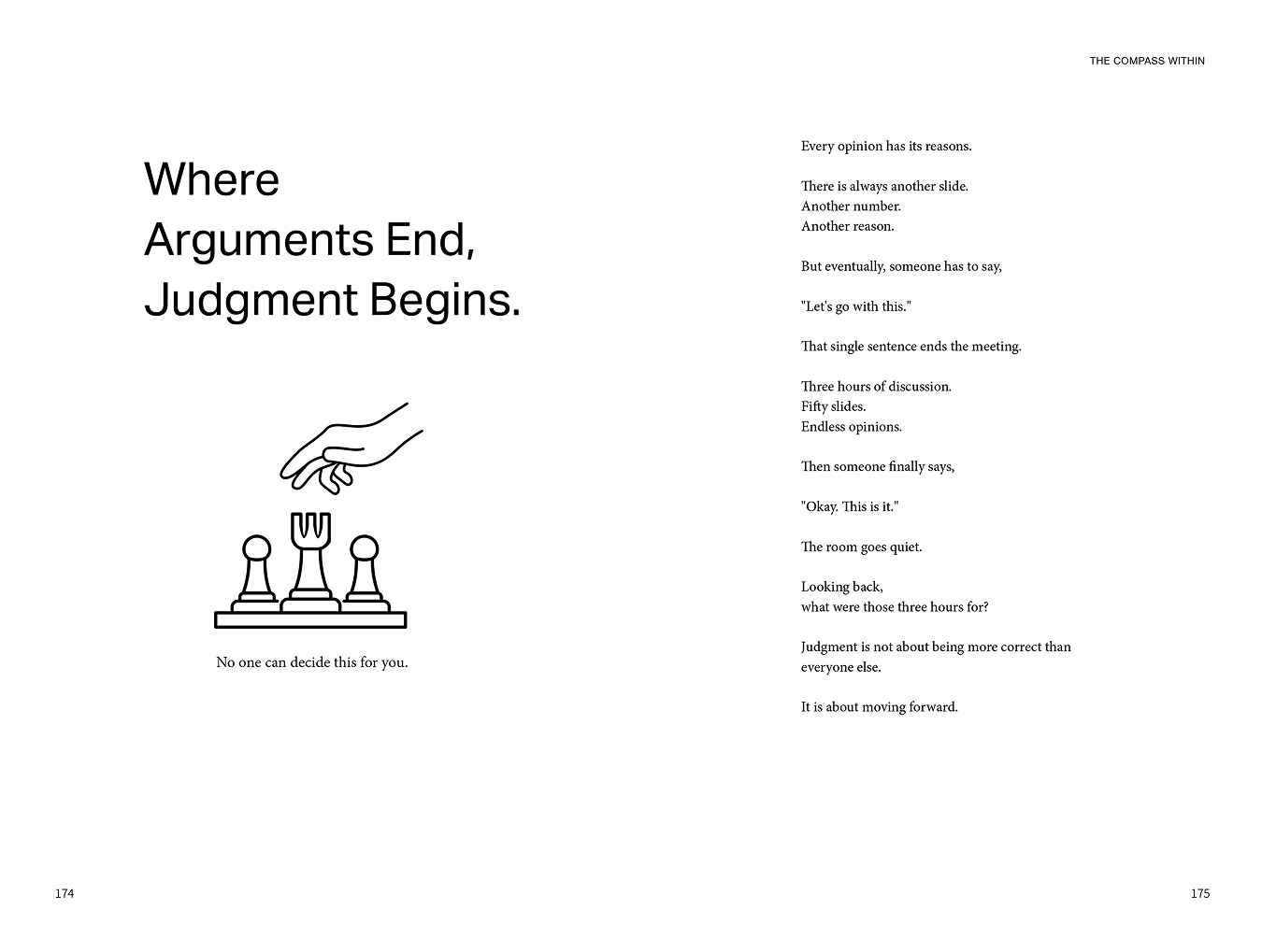 Visual essay 10 spread — 10 — Where Arguments End, Judgment Begins.